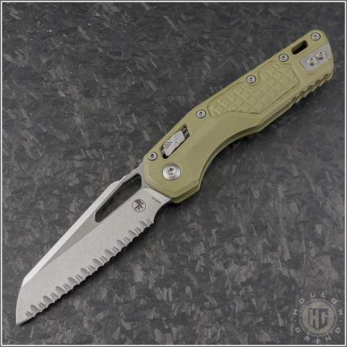(#210-12FRGTODLM) Microtech OD Green Lawman MSI Wharncliffe Ram-Lok Stonewash Full Serrated - Front