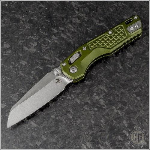 (#210M-10FROD) Microtech OD Green MSI Mini Ram-Lok Wharncliffe Stonewash Plain - Front