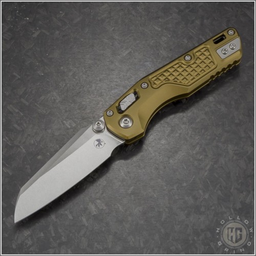 (#210M-10FRTA) Microtech Tan MSI Mini Ram-Lok Wharncliffe Stonewash Plain - Front