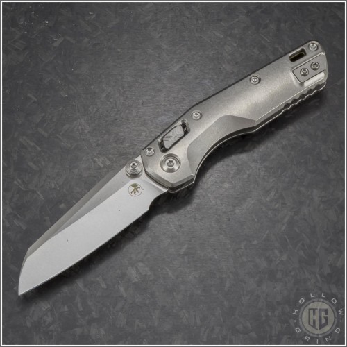 (#210M-10MS2) Microtech Smooth Titanium MSI Mini Ram-Lok Wharncliffe Stonewash Plain - Front