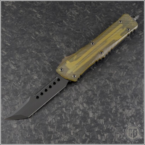 (#219-1DLCTULS) Microtech Combat Troodon Hellhound Tanto DLC with Ultem Top Cover - Front