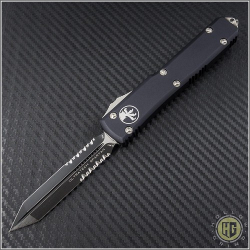 (#223-2CC) Microtech Ultratech Black Spartan Contoured Partially Serrated - Front