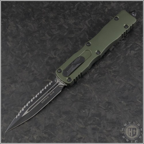 (#225-3OD) Microtech Knives OD Green Dirac D/E Black Fully Serrated - Front