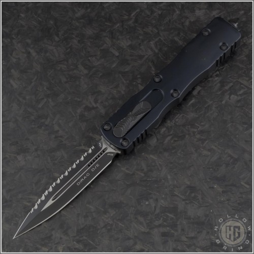 (#225-3T) Microtech Knives Dirac D/E Black Fully Serrated - Front
