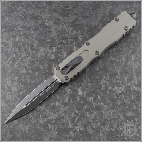 (#227-1NC) Microtech Knives Natural Clear Dirac Delta D/E Black Tactical Plain - Front
