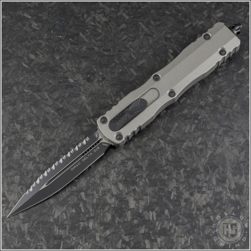 (#227-3TG) Microtech Knives Titanium Grey Dirac Delta D/E Black Fully Serrated - Front