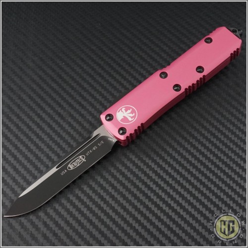 (#231-1PK) Microtech Pink UTX-85 S/E Black Plain - Front