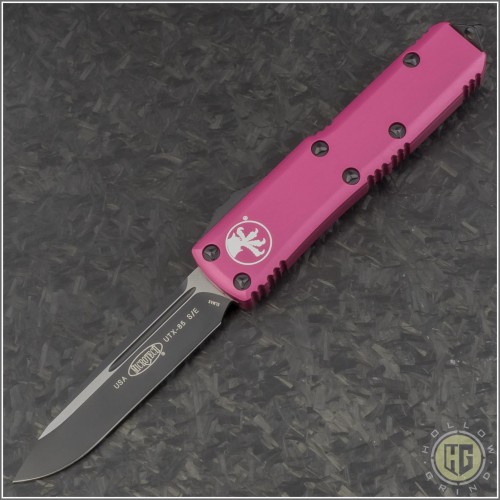 (#231-1PK) Microtech Pink UTX-85 S/E Black Plain - Front