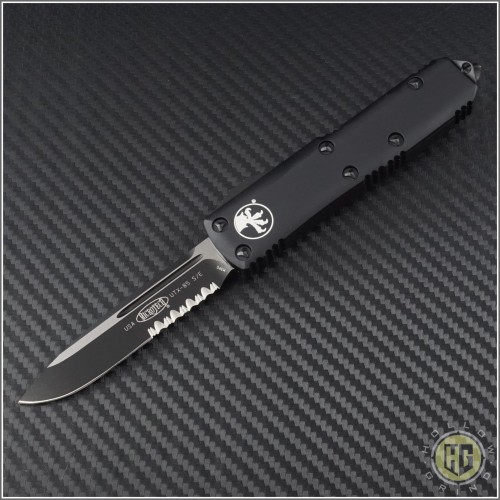 (#231-2T) Microtech UTX-85 S/E Black Partially Serrated Tactical - Front