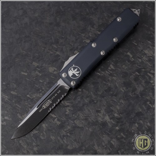(#231-2) Microtech UTX-85 S/E Black Partially Serrated - Front