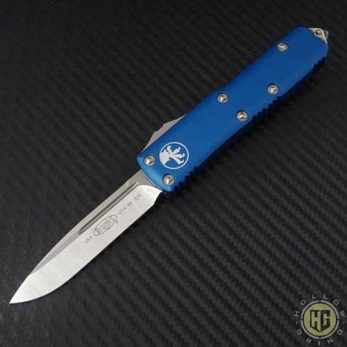 (#231-4BL) Microtech UTX-85 S/E Satin Plain w.Blue Handle - Front