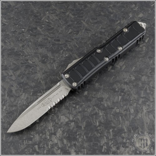 (#231II-11S) Microtech UTX-85 II Stepside Stonewash Part Serrated - Front