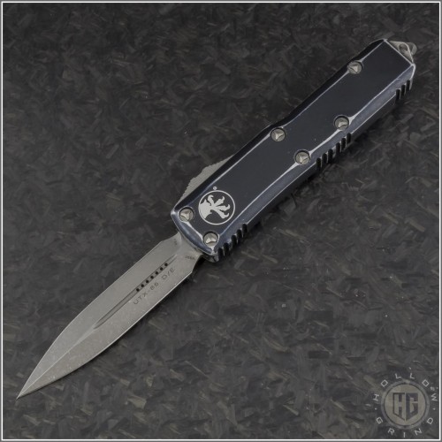 (#232-10DBK) Microtech Distressed Black UTX-85 D/E Apocalyptic Plain - Front