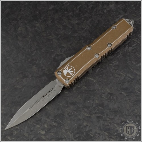(#232-10DTA) Microtech Distressed Tan UTX-85 D/E Apocalyptic Plain - Front