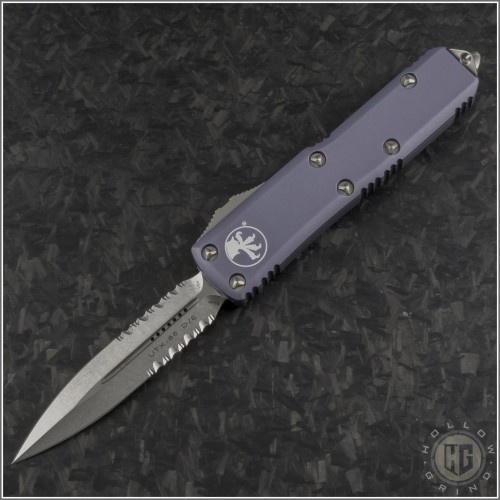 (#232-11GY) Microtech Gray UTX-85 Stonewash Partially Serrated - Front