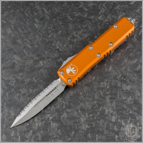 (#232-12OR) Microtech Orange UTX-85 D/E Fully Serrated - Front