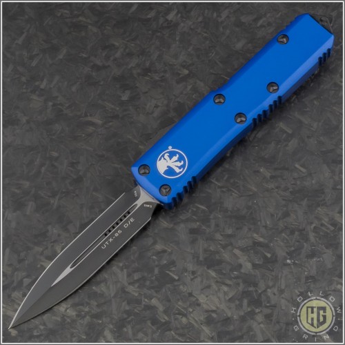 (#232-1BL) Microtech Blue UTX-85 D/E Black Plain - Front