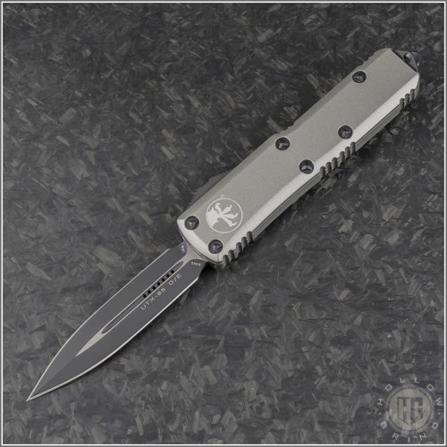 (#232-1TG) Microtech Titanium Gray UTX-85 D/E Black Plain - Front
