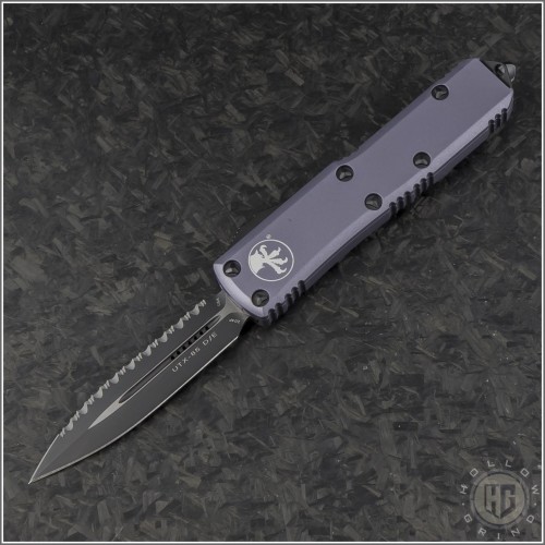 (#232-3GY) Microtech Gray UTX-85 D/E Black Full Serrated - Front