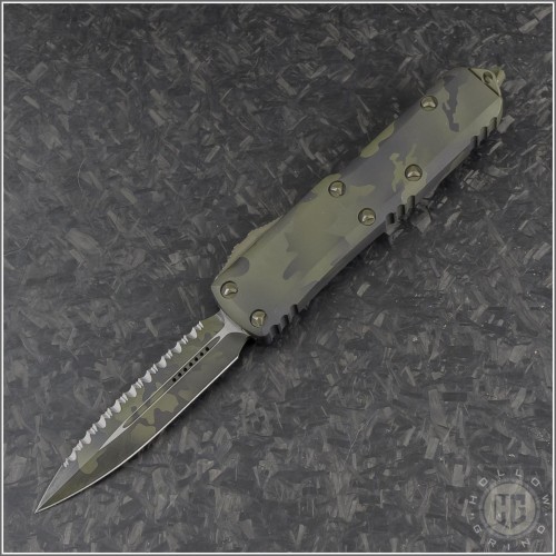 (#232-3OCS) Microtech Olice Camo UTX-85 D/E Full Serrated - Front