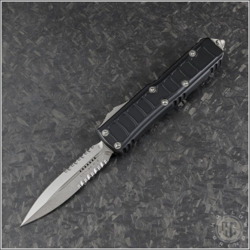 (#232II-11S) Microtech UTX-85 II D/E Stepside Stonewash Part Serrated - Front