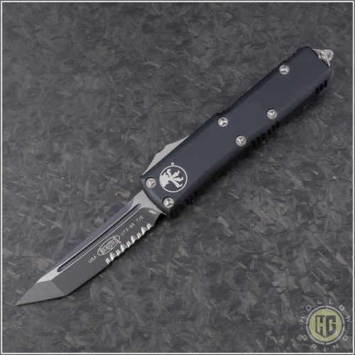 (#233-2) Microtech UTX-85 T/E Black Partially Serrated - Front