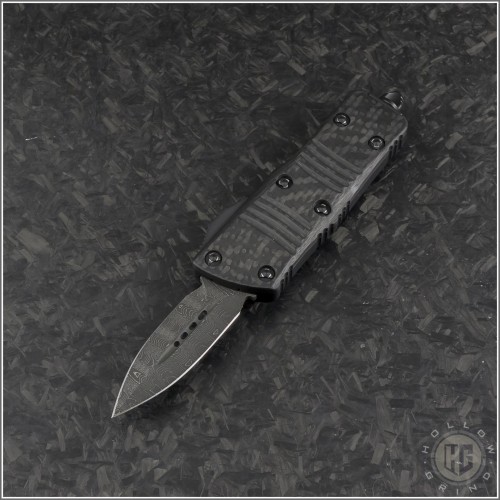 (#238-16CFS) Microtech Mini Troodon D/E Damascus Plain with CF Top - Front