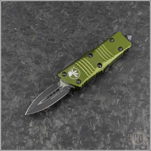 (#238-1OD) Microtech OD Green Mini Troodon D/E Black Plain - Front
