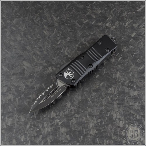 (#238-3T) Microtech Mini Troodon D/E Black Fully Serrated - Front