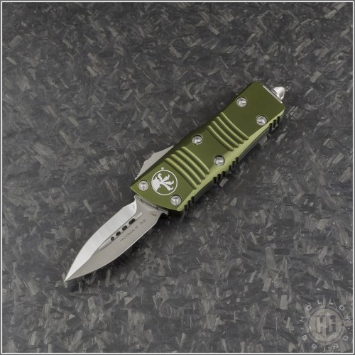 (#238-4OD) Microtech Mini Troodon D/E OD Green Satin Plain - Front