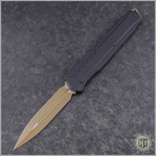(#242M-1TNBK) Microtech Cypher MK7 D/E Tan Blade & Black Hardware with Tan Chip - Front