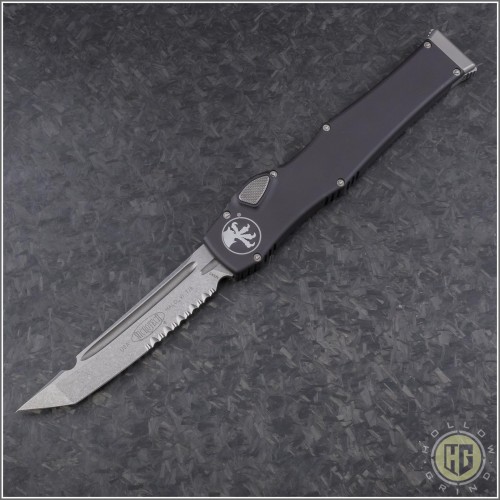 (#250-11NS) Microtech Halo VI T/E Stonewash Part Serrated No Safety - Front