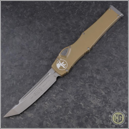 (#250-4TANS) Microtech Tan Halo VI T/E Satin Plain No Safety - Front