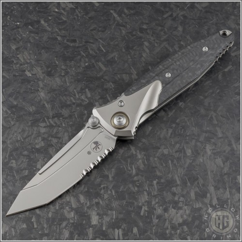 (#261M-8CFTI) Microtech Knives Socom Bravo Mini T/E Bead Blast Part Serrated - Front