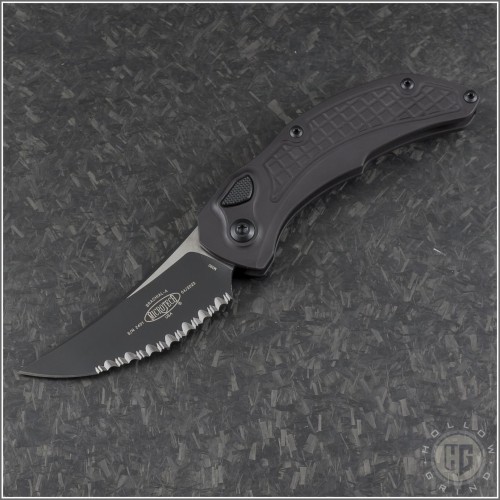 (#268A-3T) Microtech Knives Brachial Black Fully Serrated - Front