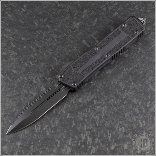 (#280-3DLCTSH) Microtech Scarab II D/E Shadow DLC Fully Serrated - Front