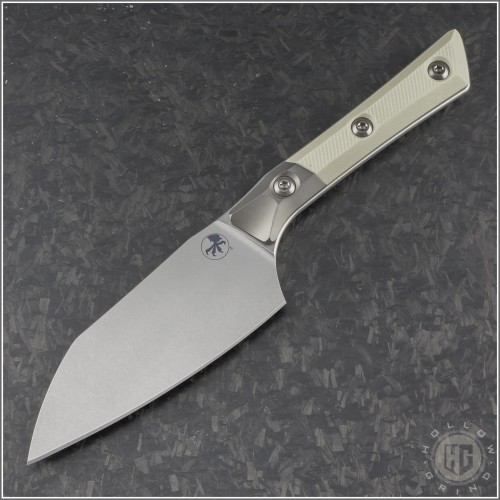 (#3300B-10IV) Microtech Knives Ivory Santoku 4.2" Kitchen Knife w/ Bolster - Front