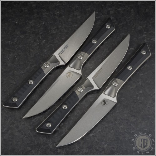 (#3600B-10SETBK) Microtech Knives Kitchen Steak Knife Set Black G-10 with Ti Bolster - Front