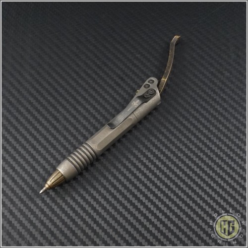 (#400-FO-TI-FOBR) Microtech Siphon II Pen Fallout Finish Titanium Fallout Finish Brass Internals & DLC Hardware - Front