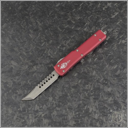 (#419-10RD) Microtech Red UTX-70 Hellhound Tanto Stonewash - Front