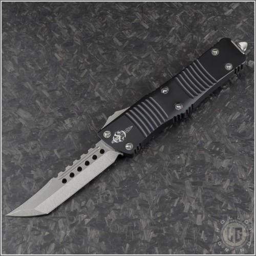 (#619-10S) Microtech Troodon Hellhound Tanto Stonewash - Front