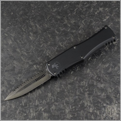 (#702-3DLCTSH) Microtech Hera D/E DLC Shadow Fully Serrated - Front