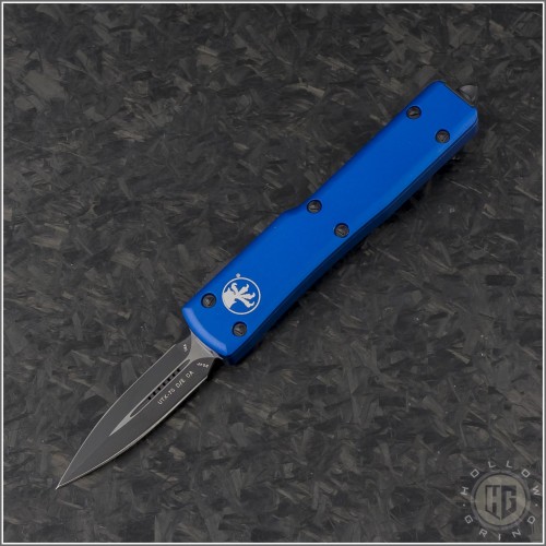 (#CA147-1BL) Microtech Blue CA Legal UTX-70 D/E Stonewash Plain - Front
