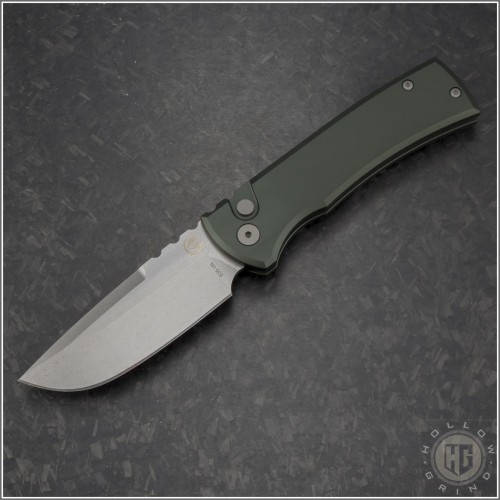 (#CK-PT229-GRS-DP) Chaves Knives OD Green Protech Collab 229 Auto Drop Point Black - Front