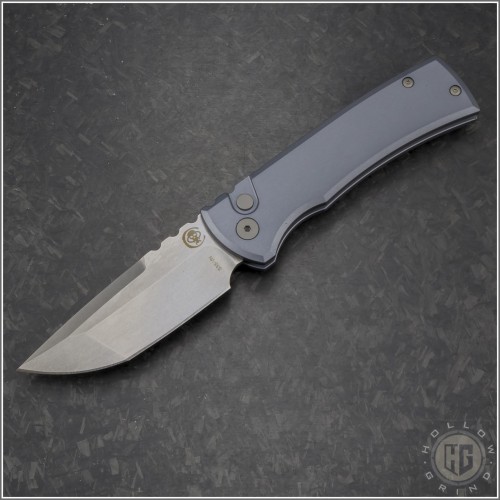 (#CK-PT229-GY-TE) Chaves Knives Gray Protech Collab 229 Auto Tanto Stonewash - Front