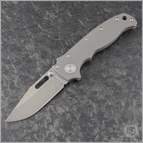 (#DK-AD205-STI-CLP) Demko Knives AD 20.5 Clip Point Plain Smooth Titanium Handle - Front