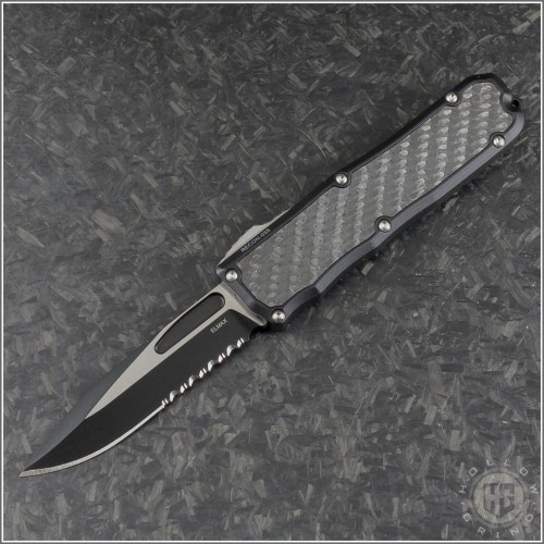(#GT-92212) Guardian Tactical Recon-035 CF Inlay Two-Tone Black S/E Part Serrated - Front