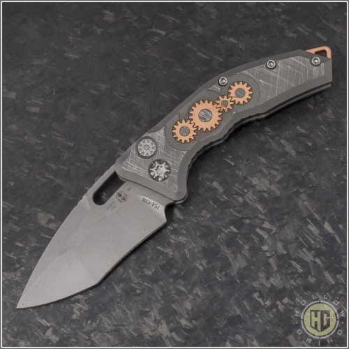 (#H012-TI-3A-CS) Heretic Knives Geared Cinder Scarred Martyr Auto Recurve Double Blast - Front