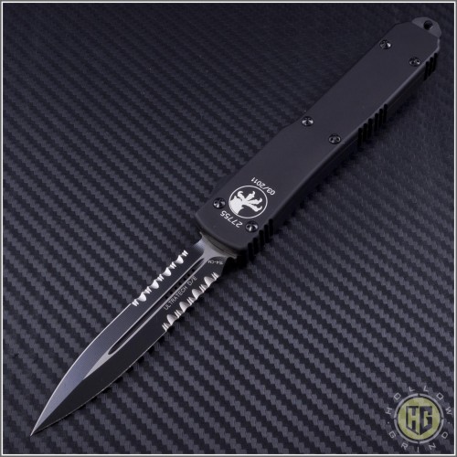 (#HG-0014) Microtech Ultratech D/E Black Partially Serrated Tactical - Front