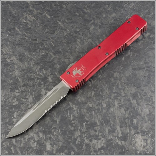 (#HG-0137) Microtech Red Ultratech (2003) S/E Black Part Serrated - Front